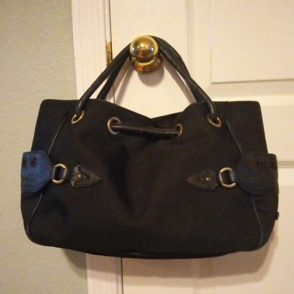 COLE HAAN Cartera Kaylanylón Cuero Negro Doble Correas Cartera Bolso de Hombro con Dorado Foto 2 de 4