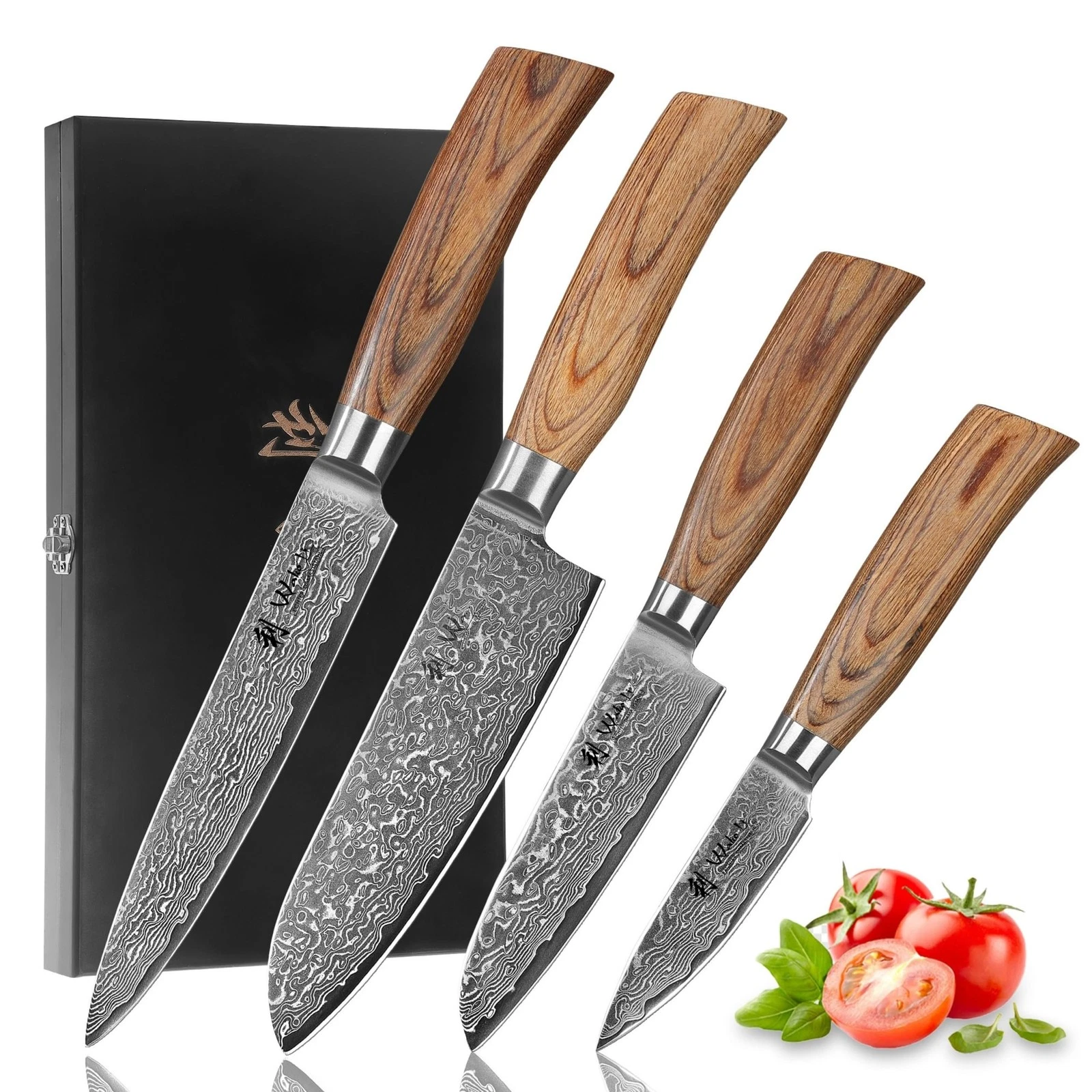 EDIB 4-Piece Damascus Set – Professional Chef Set with VG10 Core Blades, 67-L...