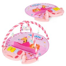 Baby Gym Baby Play Mat Kick and Play Piano Gym w/ 5 Hanging Sensory Toys Pink