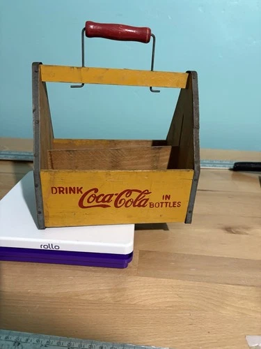 Vintage 1940's WWII War Wings Wooden Yellow Coca Cola 6-Bottle Carrier