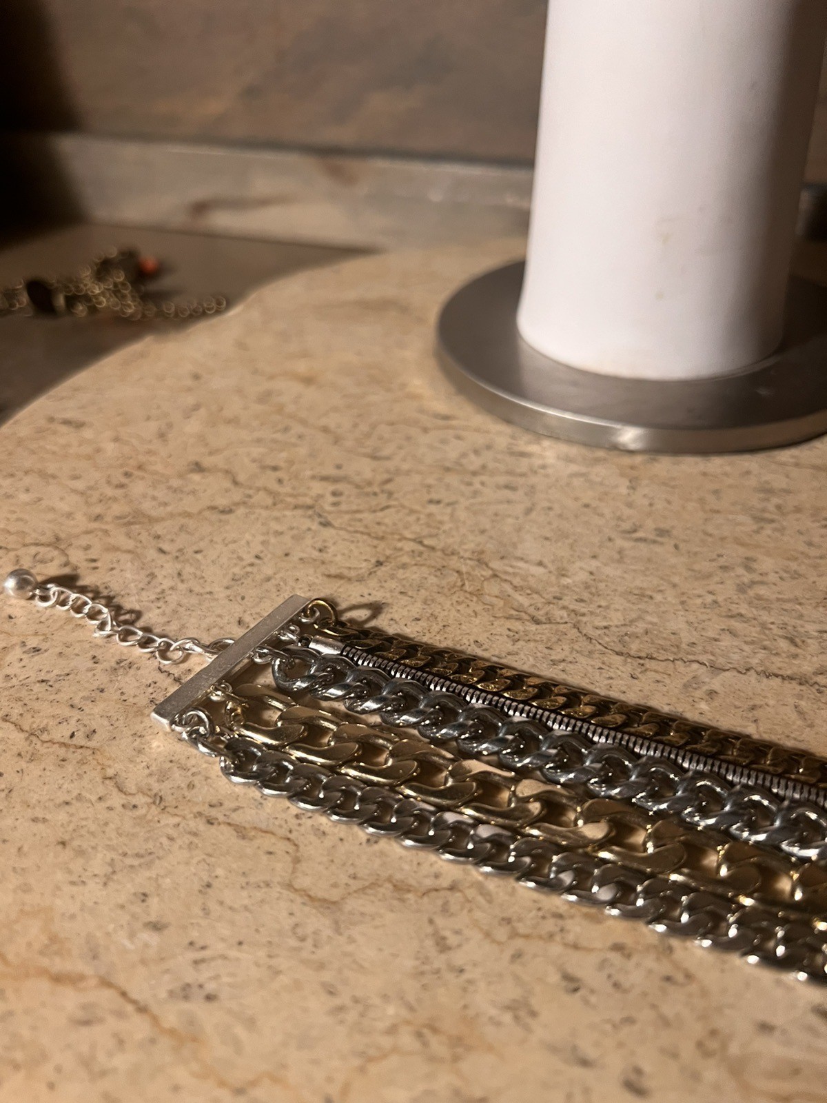 Vintage Jenny Bird 5 Chain Bracelet Chrome Silver Designer Signed 5.5-7.5”