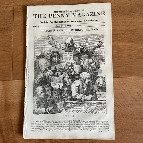 Antique Print & article - 1835 - HOGARTH - THE ORATORIO & THE LAUGHING AUDIENCE