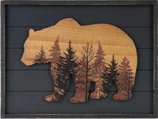 Cute Bear in the Forest Woodland Decorative Wood Framed Wall Art Prints Cabin De