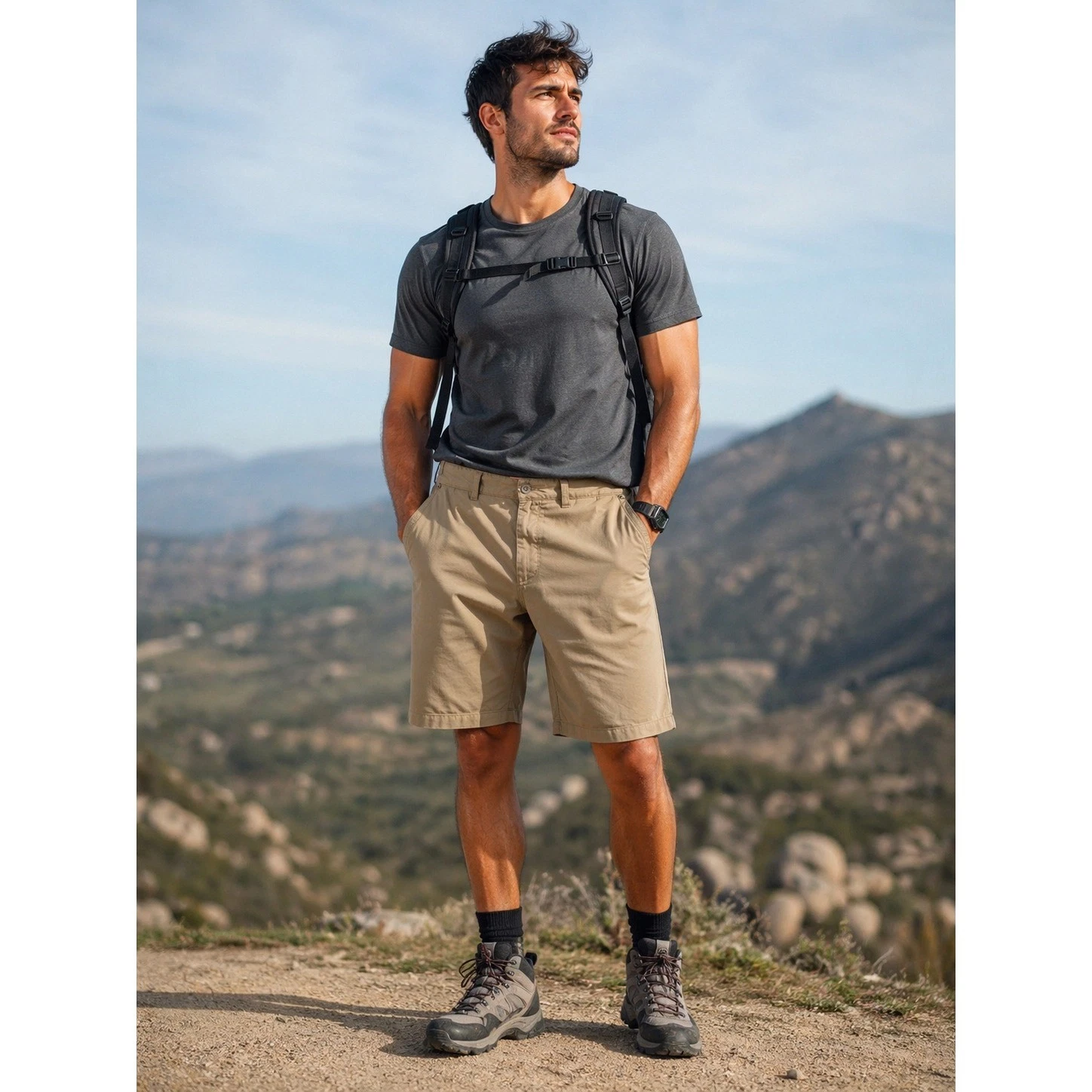 Outdoor Indie Active Merrell Mens Khaki Hiking Shorts Size 38L Tan Zip Pocket