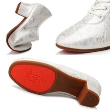 Ladies Silver White High-top Mid-heel Dance Shoes for Latin Tango Waltz Ballroom