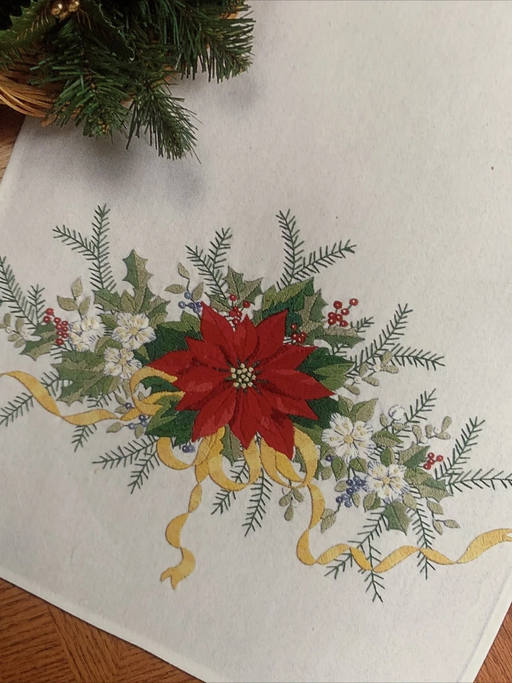 Victorian Poinsettia Table Runner Embroidery Kit Bucilla Unworked 13.5x44 - Image 3 of 4
