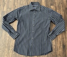 Banana Republic Slim Fit Striped Dress Shirt S 14-14.5 Collared Black Blue Gray