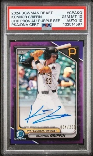 Konnor Griffin 2024 Bowman Draft Chrome Purple Refractor Auto /250 PSA 10 Pop 3