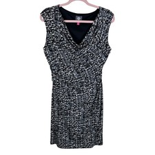 Vince Camuto Black White Draped Neck Sleeveless Stretchy Knee Length Dress 10