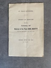 Admiral Of The Fleet Earl Beatty Order Of Service Funeral St Paul’s Cathedral