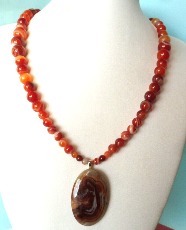 Collier cornaline naturelle 210 cts véritable et collier argent massif poinçonné 46cm