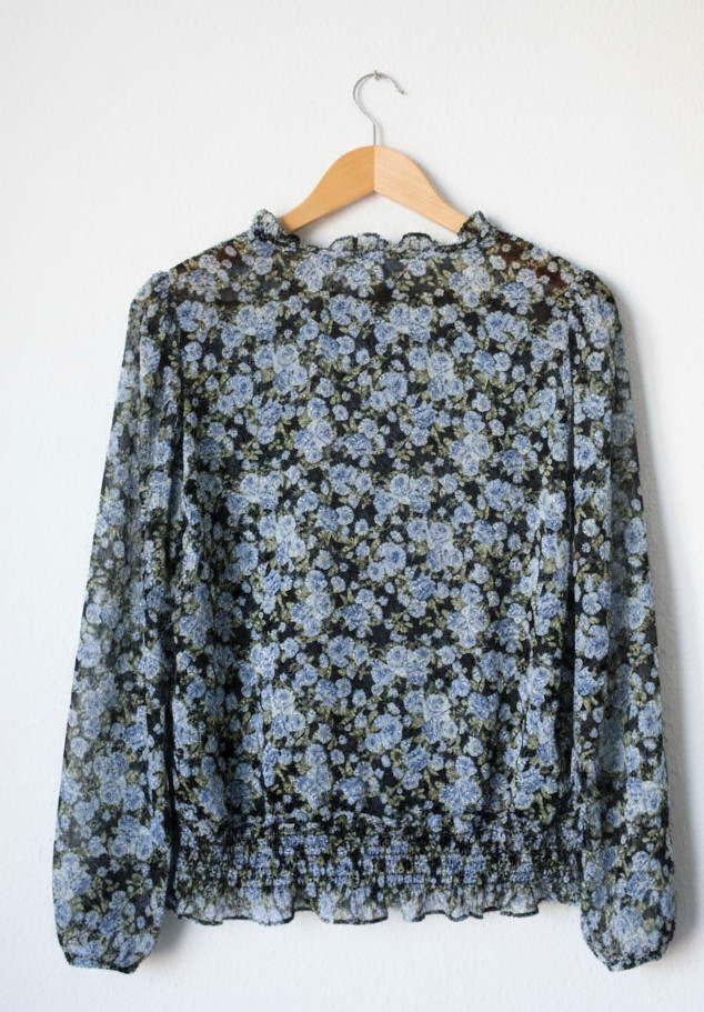Primark Floral Sheer Chiffon Blouse - Blue & Green Roses image 2