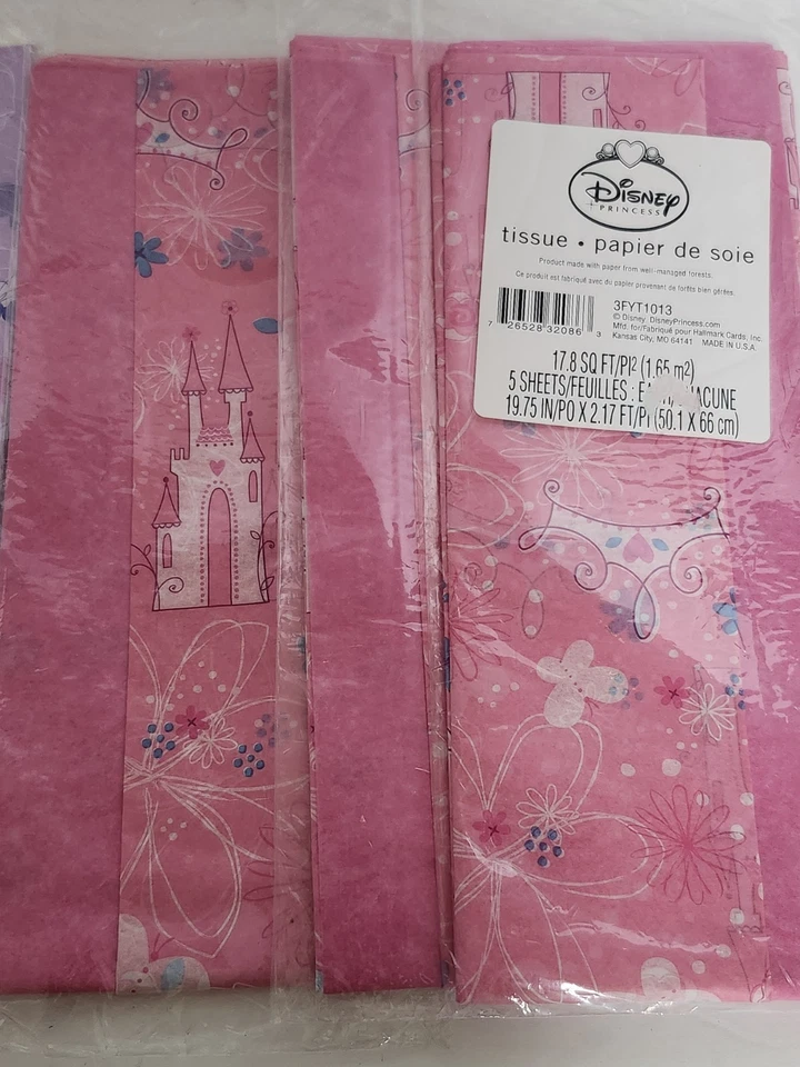 9 Pks 45 Sheets Disney Fairies & Princess Tissue Paper Pink Purple NOS - Image 3 of 3