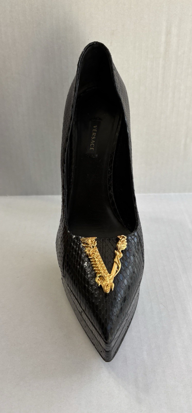 Versace Black Python Snakeskin Playform High Heel… - image 6