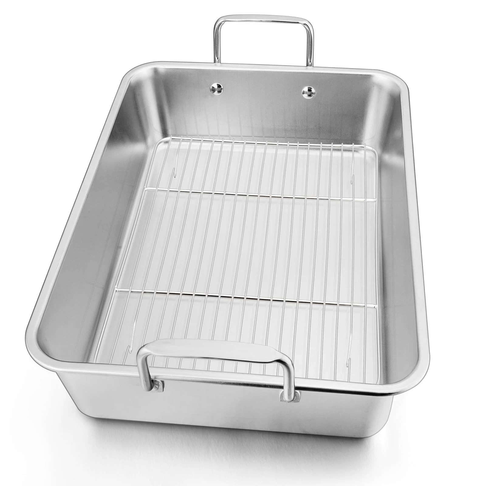 14 Inch Roasting Pan with Rack, Leonyo Large Turkey 14 Inch, Silver