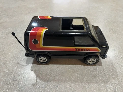 TONKA BLACK VAN   yellow orange red strip w/antenna clean