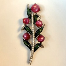 Spilla vintage Alfred Katz Coro 1940 brevetto 123.166 fucsia moonglow pot metallo