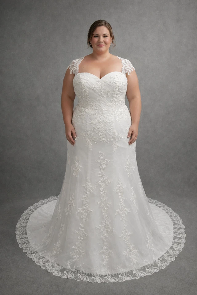 SALE I HBH Brautmode Brautkleid Fit und Flair aus Spitze bestickt Gr.44,46 - Bild 1 von 3