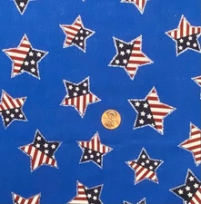 American Flag Stars on Royal Blue Patriotic Fabric, Remnant 31" h by 14" w