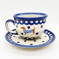 Tasse Mit Untertasse Bunzlauer Keramik Unikat Dachshund 220Ml