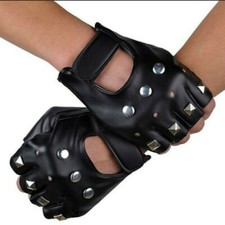 Hommes Gants Clou Rivet Punk Gothique Vintage Mitaines PU Cuir Danse Lecteur