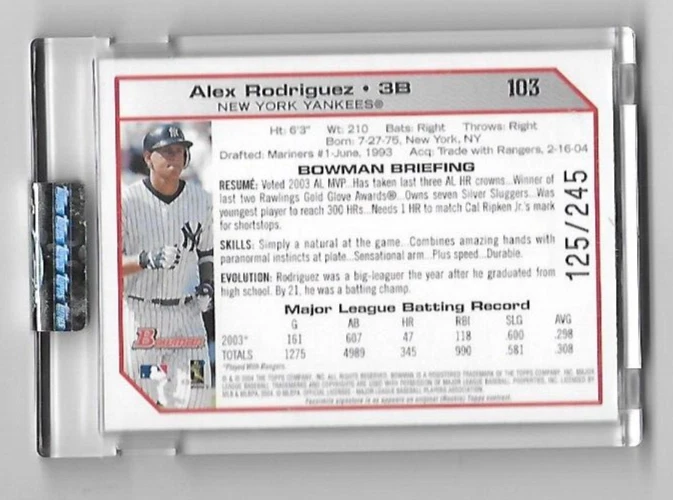 2004 * Alex Rodriguez* Bowman White Uncirculated #'d/245 sealed Card #103 * RARE - Image 2 of 2
