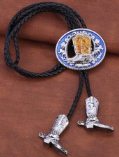 Rodeo Bolo Tie Western Cowboy Blue Black Leather Necktie New Free Ship 4755