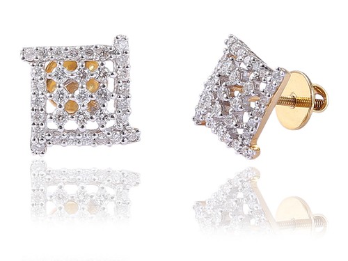 Diamant Et Saphir Demi Bande Boucles D'Oreilles 9ct or Jaune