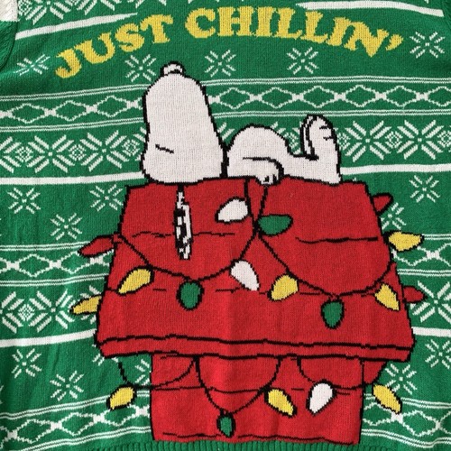 Peanuts Christmas Sweater Mens XL Just Chillin’ Lights - Picture 2 of 8