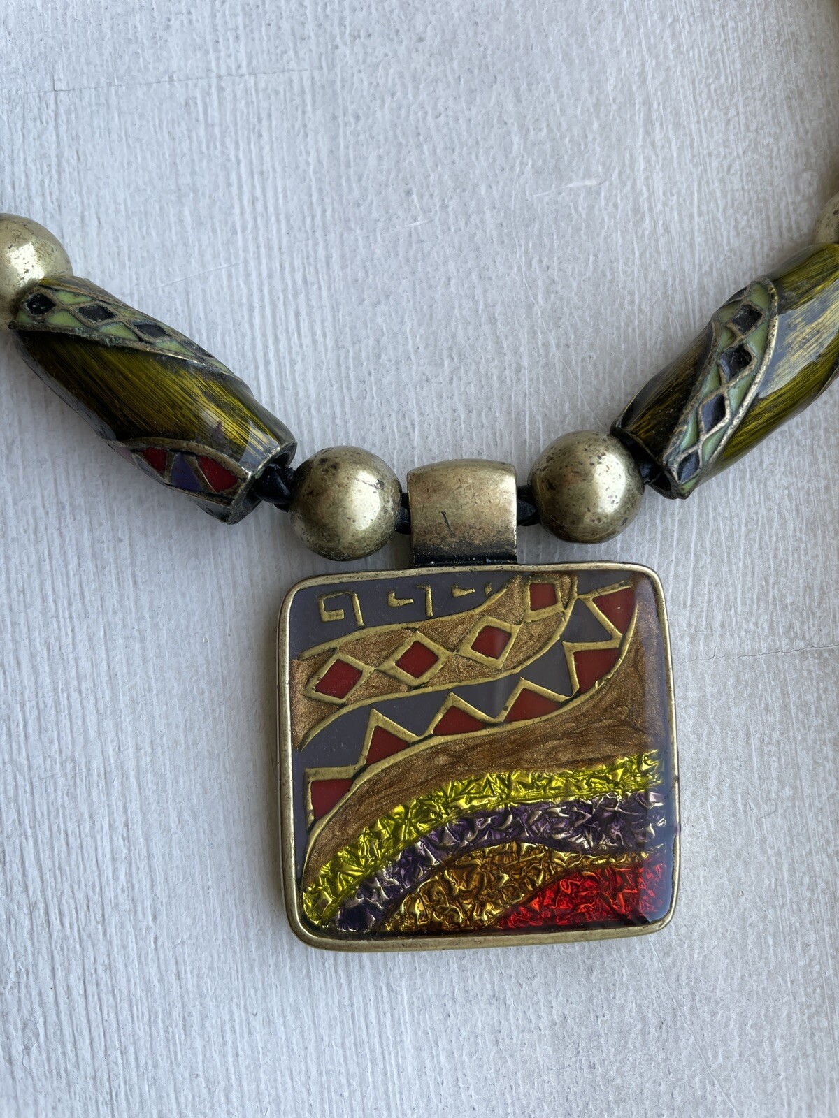 Chico's Necklace Statement Square Enameled Abstra… - image 2