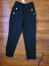 Zara Black Straight Leg Pull-On Buttoned High Rise Pants Women s Size Small