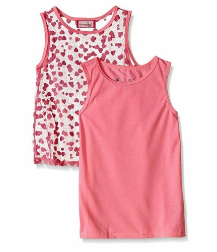 Dream Star Girls' Little Tulle Flocked Hearts Over Tank 2 Pc Set, Sand Pink, M5 - Picture 2 of 2