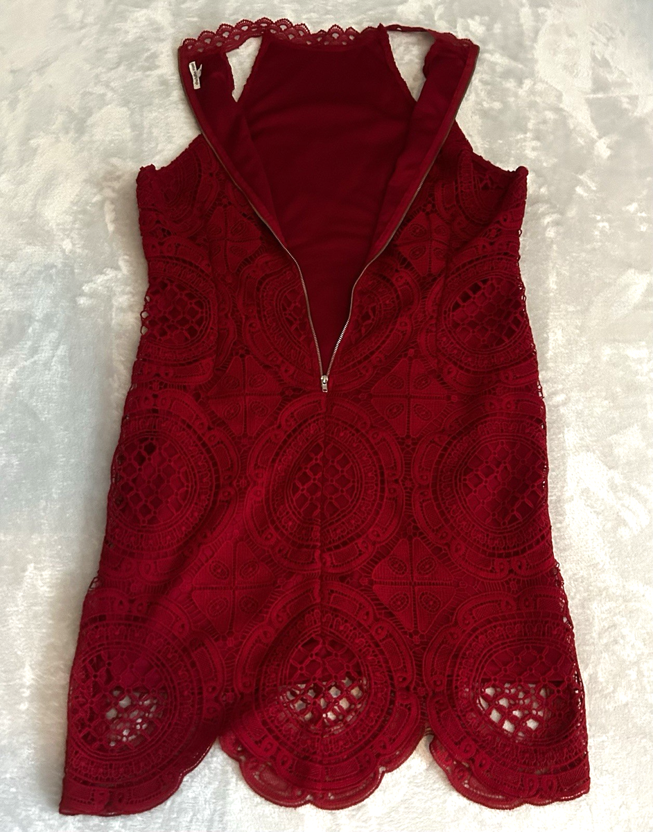 Charlotte Russe Y2K Crochet Dress Womens XL Red Lace Bodycon