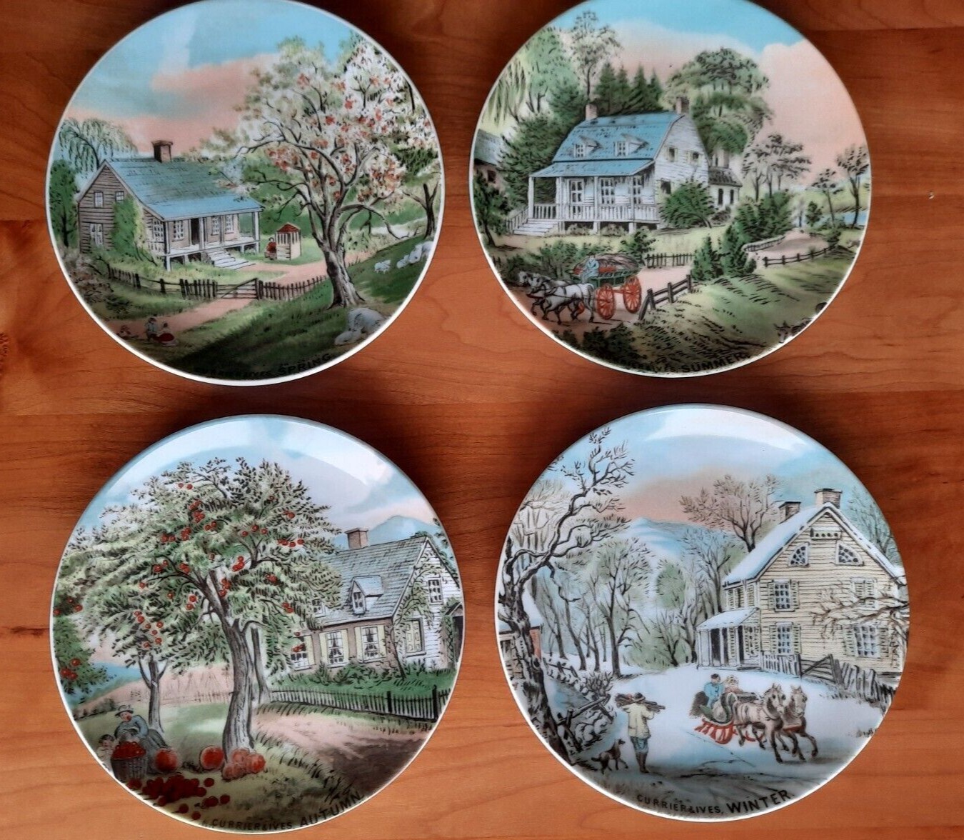 Vintage Japan Currier and Ives Four Seasons, Set of 4 Decorative Plates