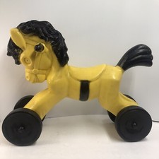 Molde soplado vintage Imperio amarillo caballo pony paseo en caja de juguetes para niños retro