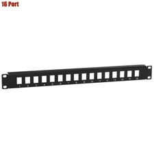 16 Port Blank Keystone Jack Patch Panel Plate 1U 19" Rack Mount Cat5e Cat6 RJ45