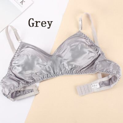 Womens Shiny Satin Silk Bra Triangle Bralette Ultra-thin Wireless Tops Underwear