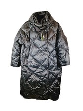 Marella Monochrome Gazza Ladies Charcoal Down Puffer Quilted Long Coat Uk 10