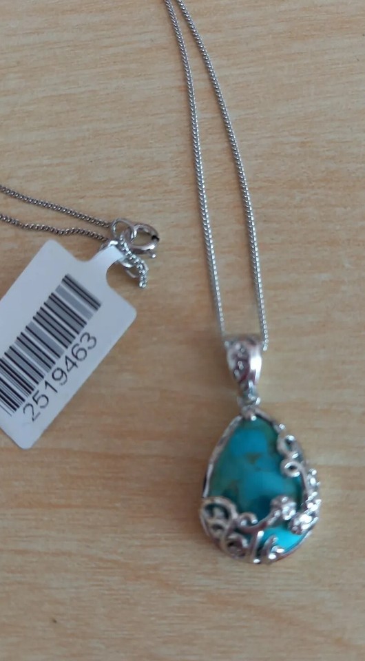 Arizona Matrix Turquoise Pear Solitaire Pendant With Chain,Sterling ...