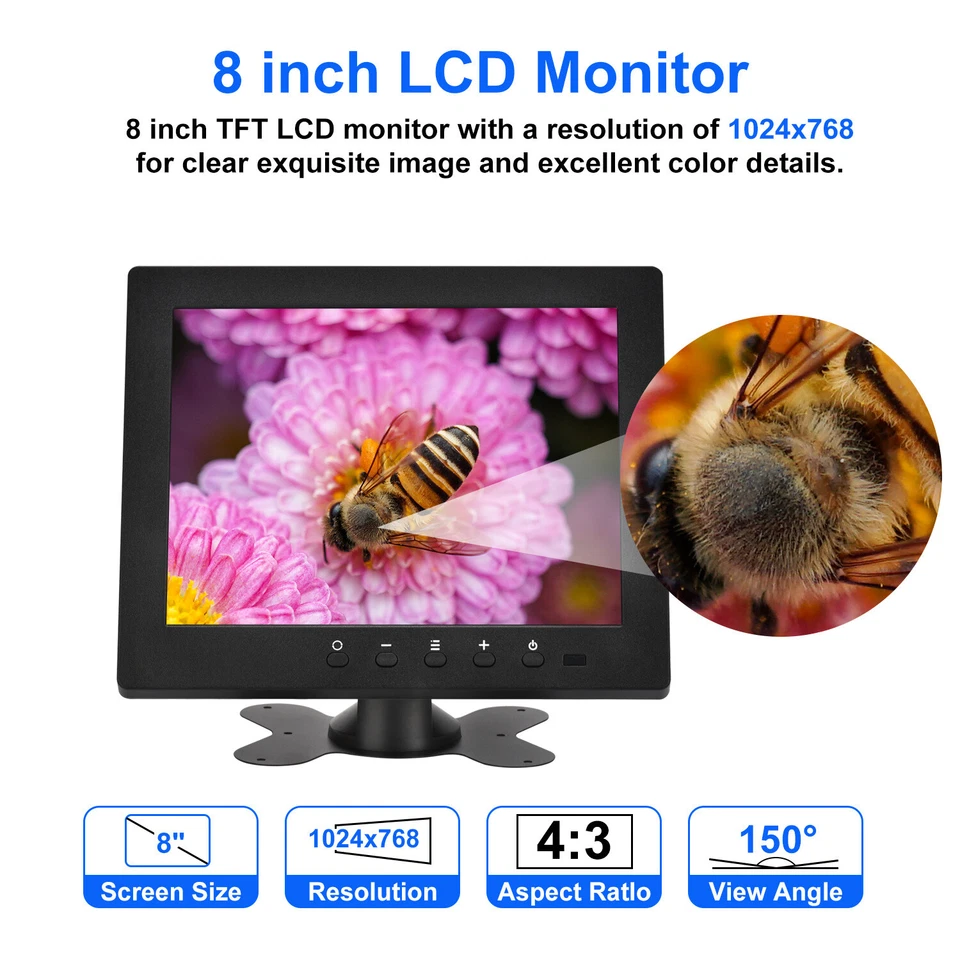 Portable 8'' Mini TV LCD Display CCTV Monitor AV/VGA/HDMI/BNC USB Media Player - Image 2 of 4