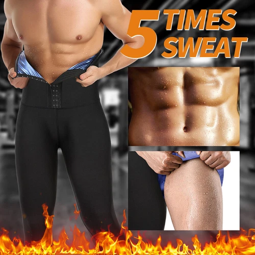 Men Fitness Sweat Waist Trainer Body Shaper Trousers Slimming Long Pants Corset - Picture 8 of 28