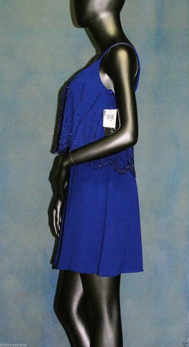 Xscape Size 8 Cobalt Blue Beaded Dress Adj. Spaghetti Straps Made in USA $238 - Picture 4 of 9