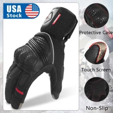 Men's Goat Leather Glove Motorcycle Ski Touch Screen Warm Full Finger Protection