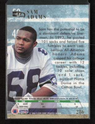 Samさん 1994 Ultra #286 Sam Adams Seattle Seahawks Rookie | eBay