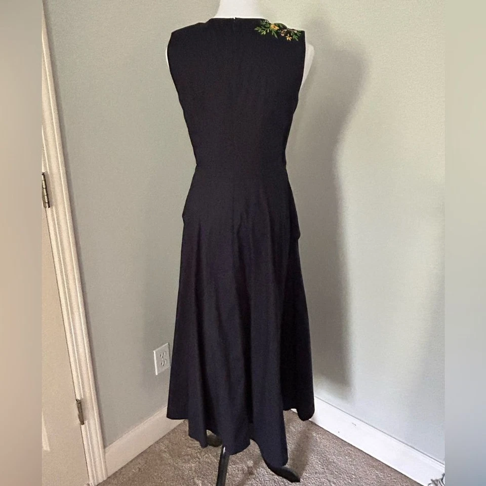 Wayward Fancies by eShakti Navy Blue Embroidered Floral Long Sleeveless Dress 4 - Image 2 of 4