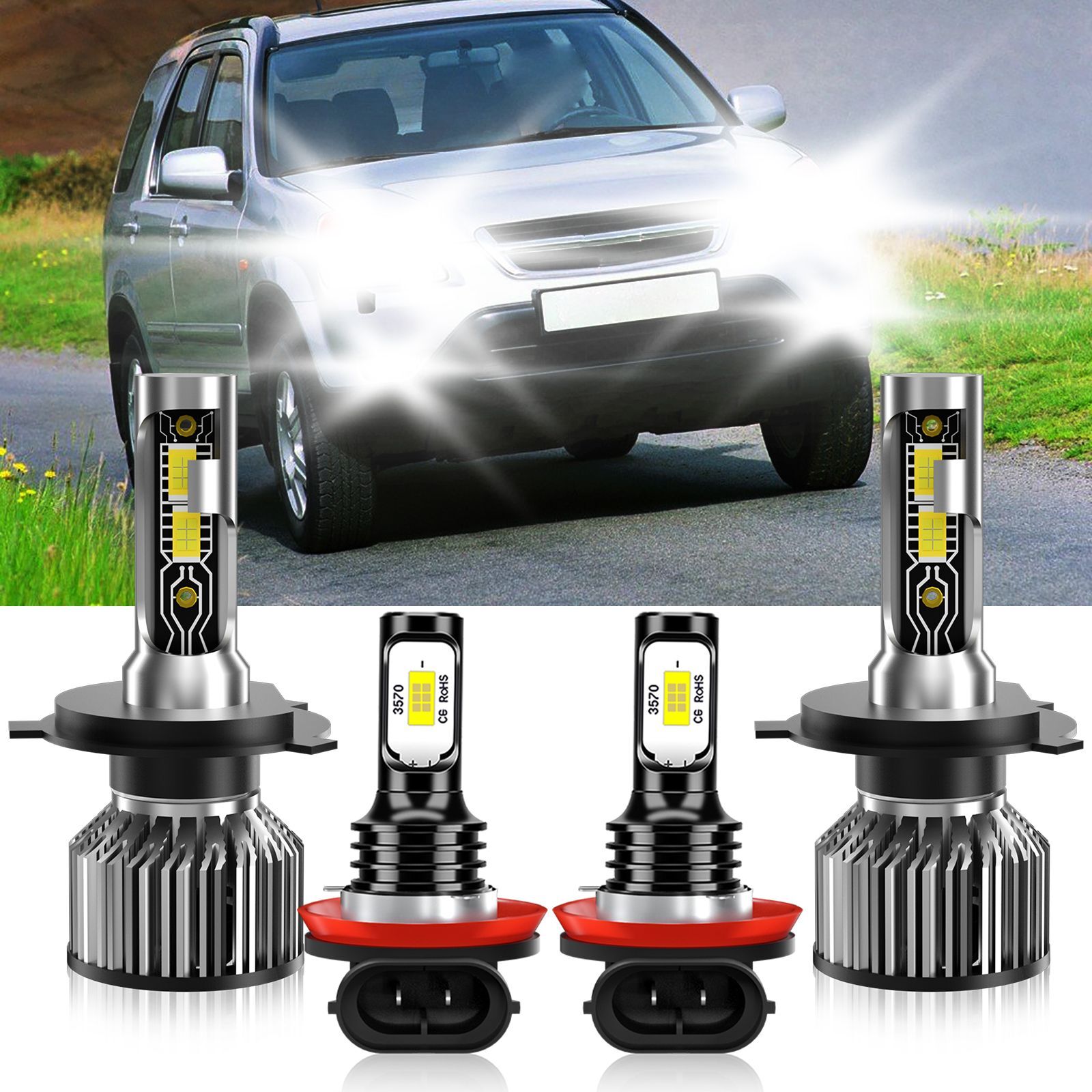 For Honda CR-V 2002-2014 Combo LED Headlight High Low Fog Light Bulb Kit 6500K