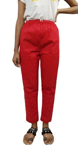 Pants Women Chikan Cotton Lycra Trousers Embroidery Salwar Indian Summer Pajama - Picture 29 of 55
