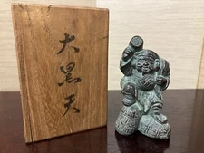 Japanese Daikokuten Seven Lucky Gods Bronze Figurine Wooden Box Statue Vintage