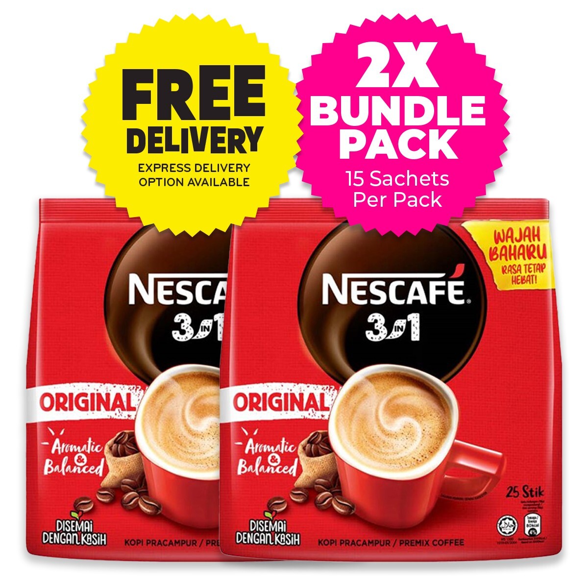 2 X Packs NESCAFE 3 in 1 Blend & Brew ORIGINAL Instant Coffe