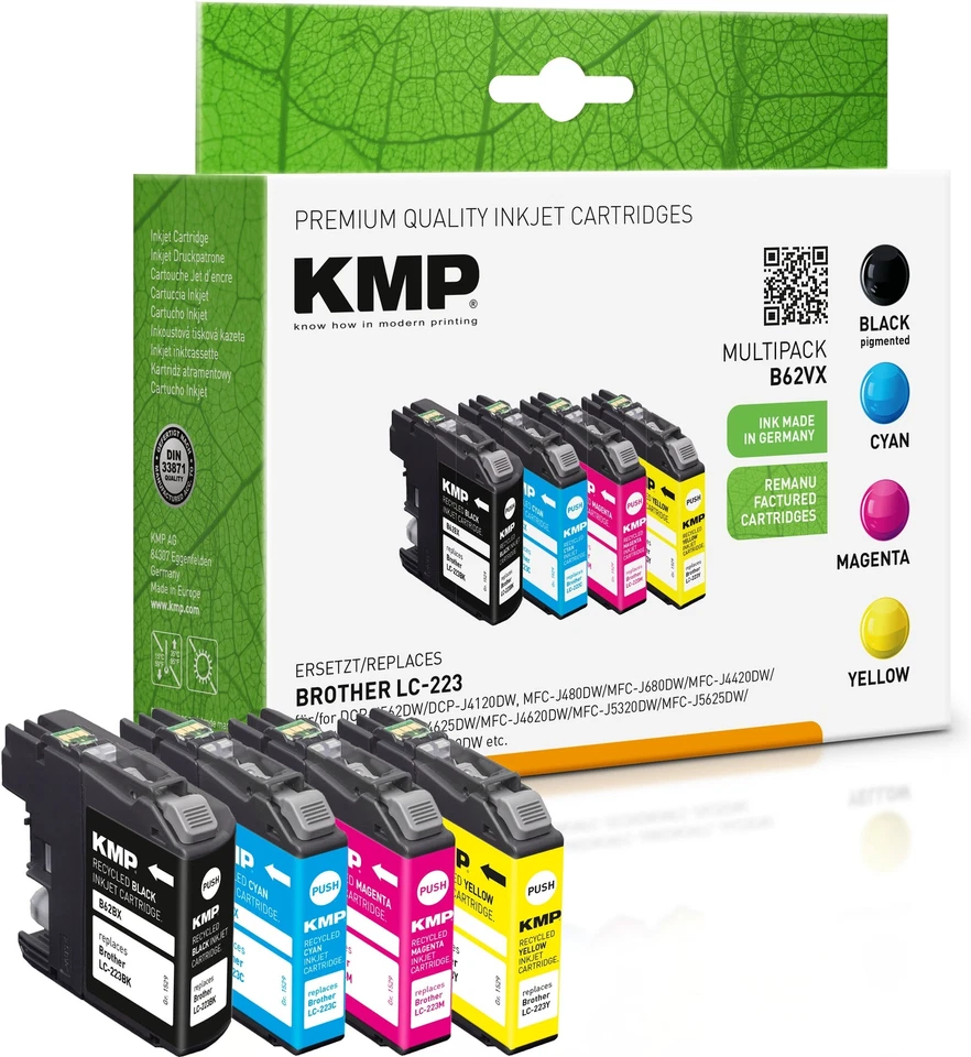 KMP Multipack B62VX kompatibel mit Brother LC-223 schwarz cyan magenta yellow